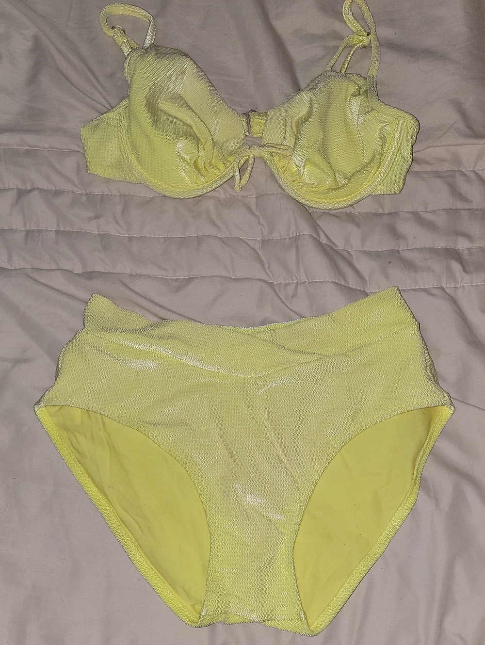 High-Waist Textured Yellow Women’s Bikini Set